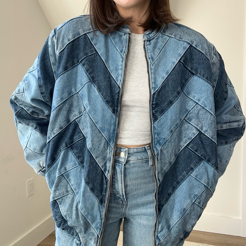 Sézane Rony denim patchwork bomber jacket - image 5